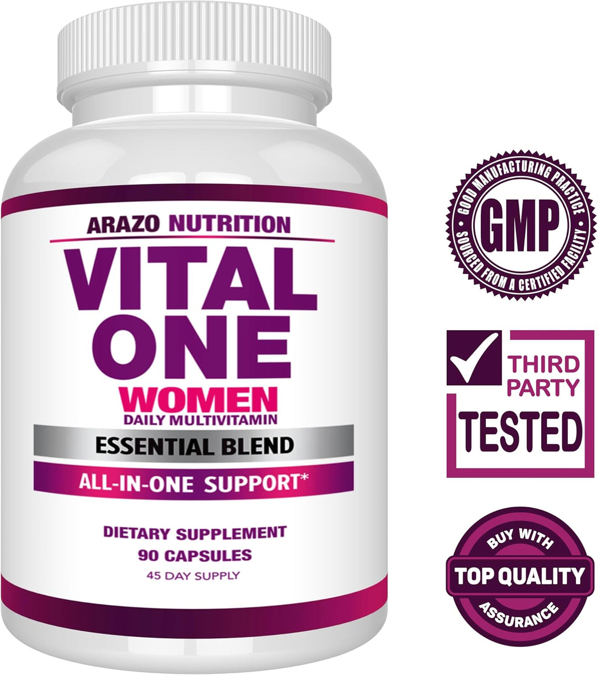Arazo Nutrition Vital One Multivitamin for Women - Daily Wholefood Supplement - 90 Vegan Capsules - görsel 2
