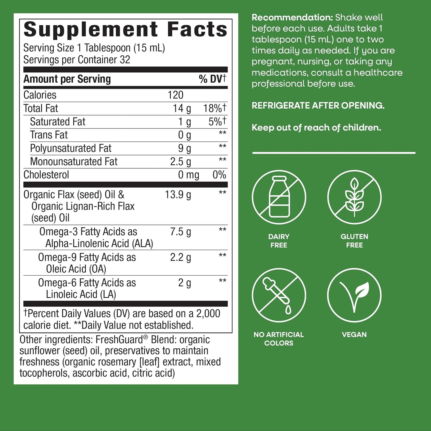 Nature's Way Organic Flax Oil Super Lignan, Cold-Pressed Flaxseed Oil with Omega-3 ALA, Unrefined Organic Liquid, 473 ml - görsel 6