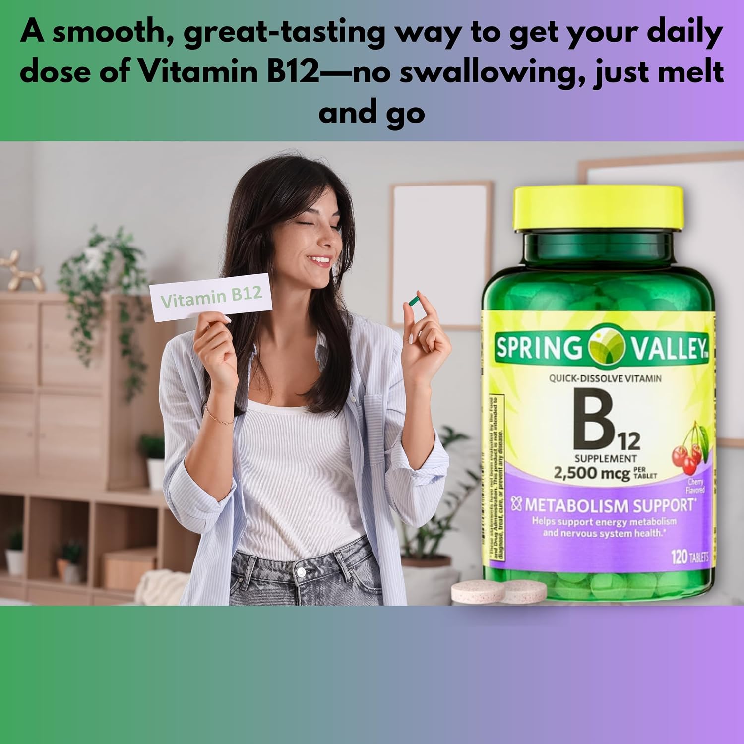 Vitamin B12 Tablets 2500mcg Cherry Flavour - Quick Dissolve, 120 Tablets - görsel 3