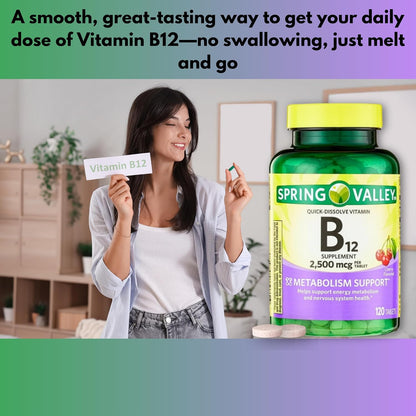 Vitamin B12 Tablets 2500mcg Cherry Flavour - Quick Dissolve, 120 Tablets