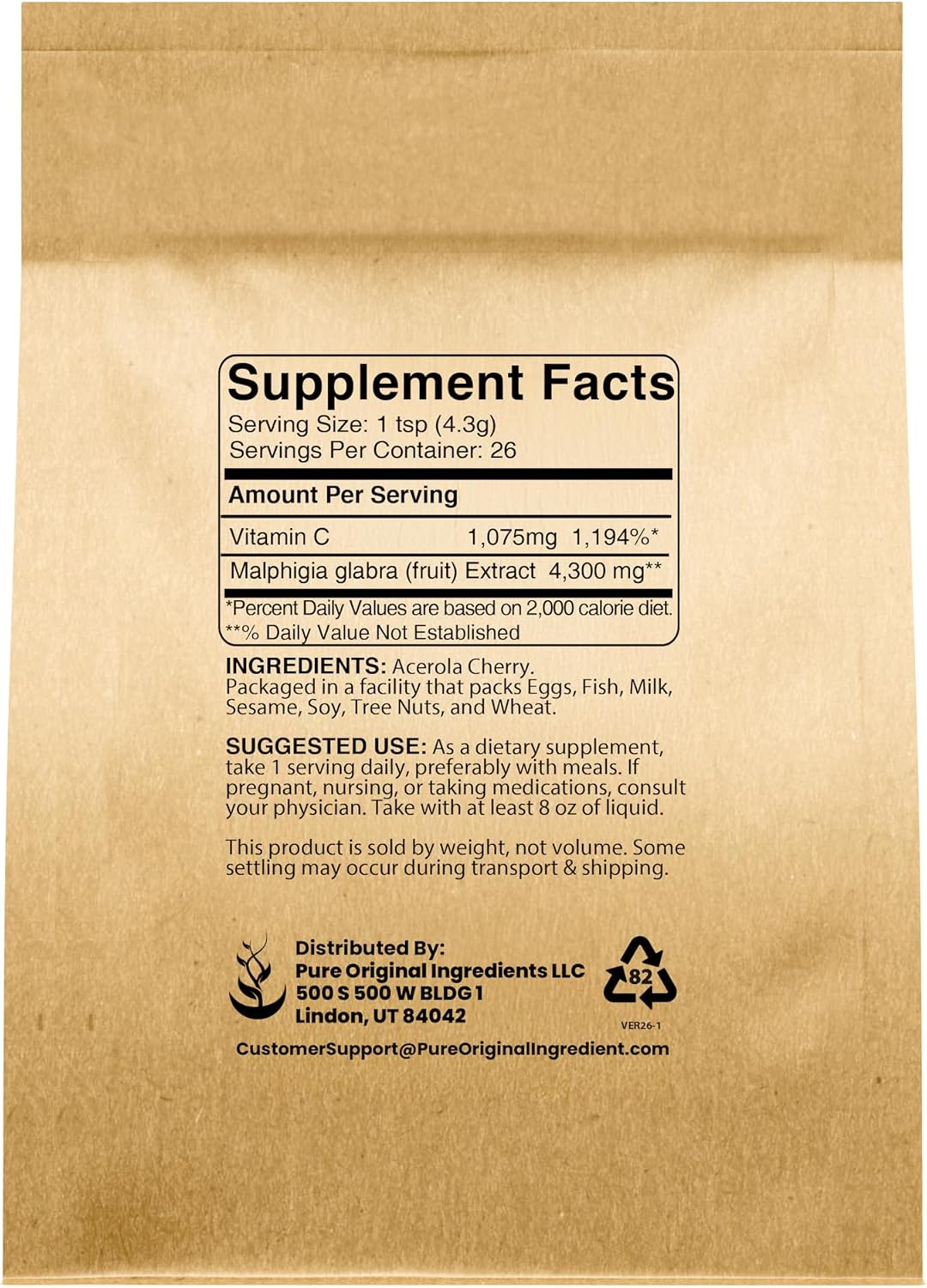 Pure Original Ingredients Acerola Cherry Powder 113g Non-GMO, Gluten-free, Eco-Friendly Packaging - görsel 2