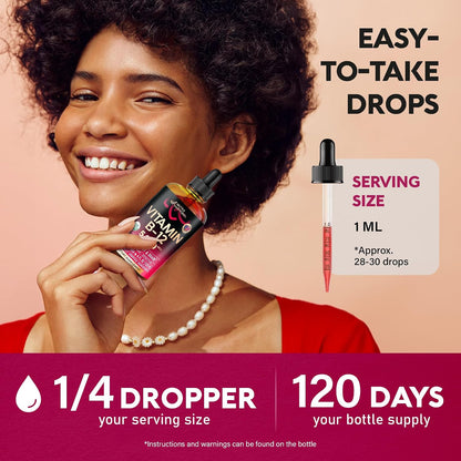 USDA Organic Vitamin B12 Sublingual Drops - 5000mcg Liquid Methylcobalamin for Women & Men - Energy, Focus, Mood & Brain Health - 4 Month Supply