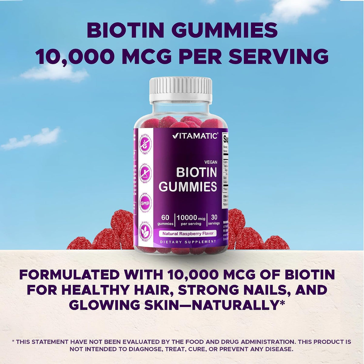 Vitamatic Biotin Gummies 10,000 mcg – 60 Vegan Gummies for Hair, Skin & Nails - görsel 7