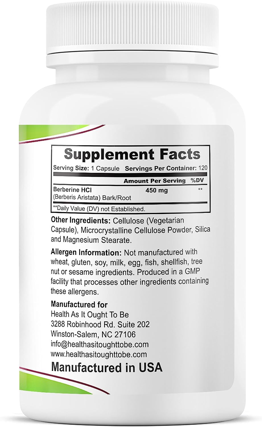 Health As It Ought To Be Fresh Berberine Food Supplement – 450mg, 120 Capsules - görsel 2