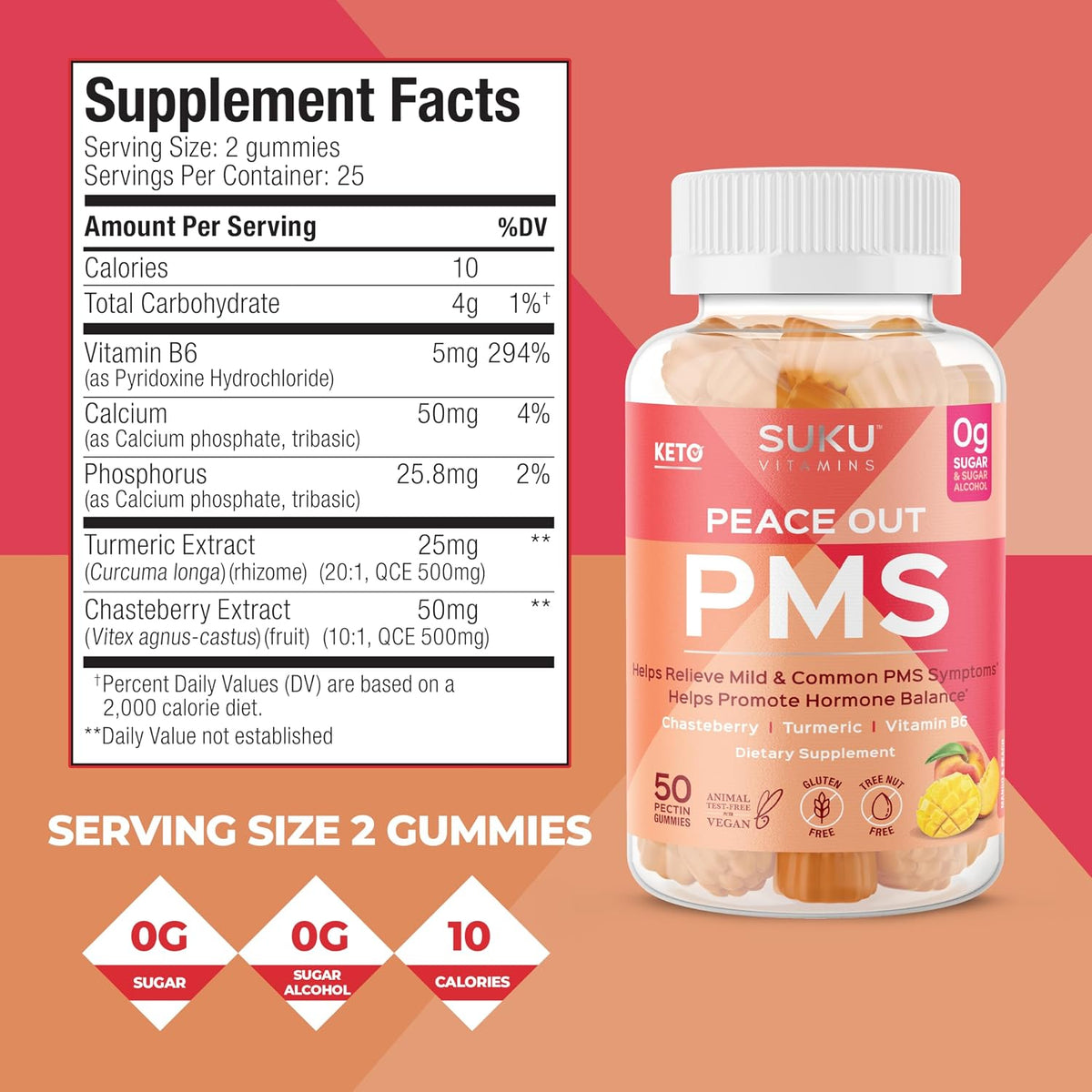 SUKU PMS Gummy Supplement with Chasteberry – Peach Mango (50 Gummies) - görsel 2