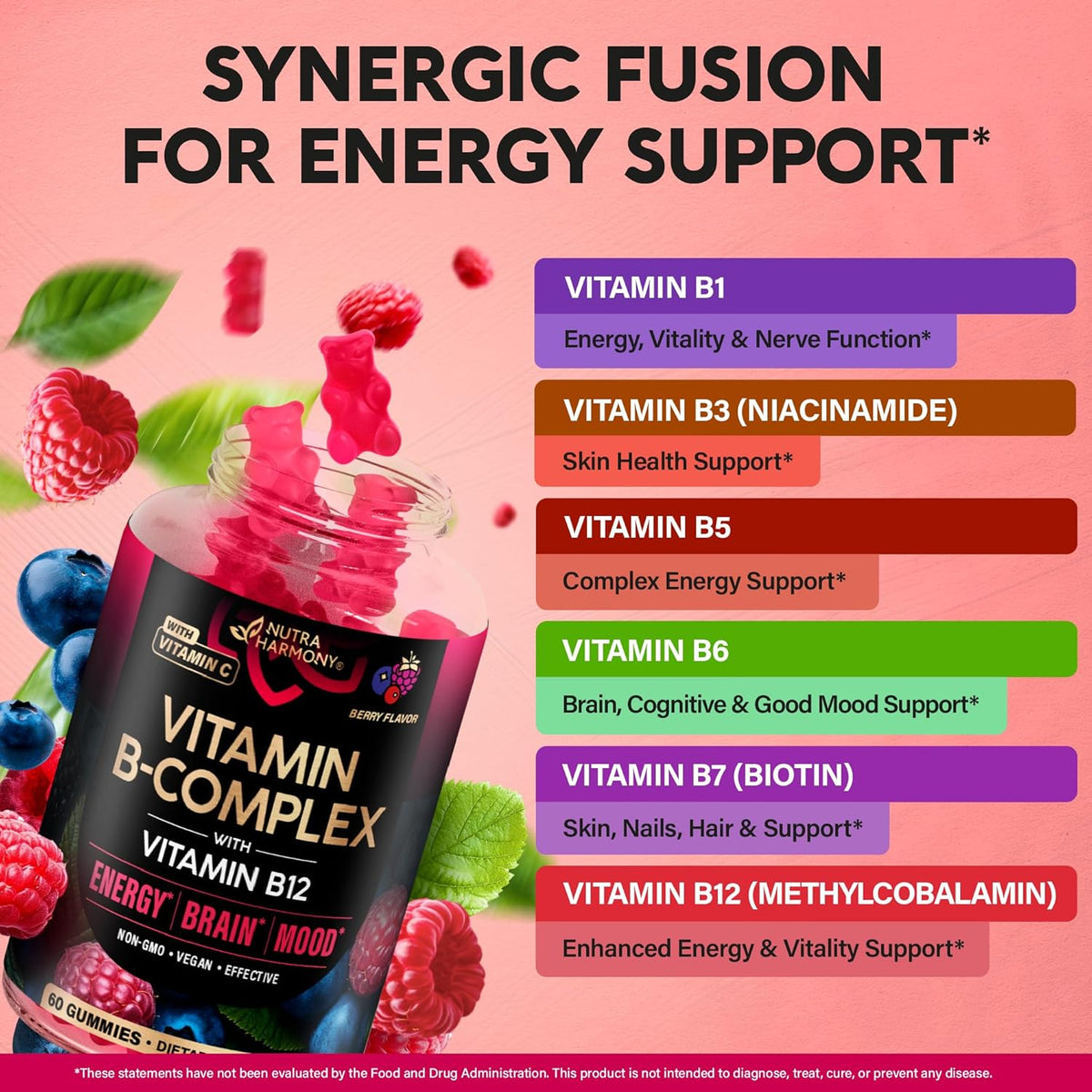 Vitamin B-Complex Gummies – Energy & Brain Support – Vegan – 60 Count - görsel 4