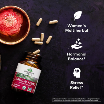 ORGANIC INDIA Essential Female Herbal Supplement – Hormonal Balance, Women’s Formula, Ayurvedic, 90 Capsules