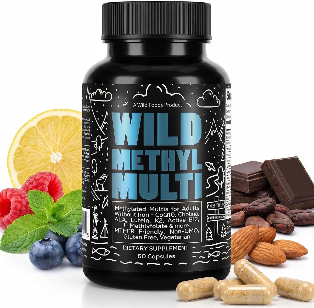 Wild Methylated Multivitamin for Women & Men – Daily Multi Vitamin with Methylated B12, Folate, CoQ10 & More (60 Capsules) - görsel 1