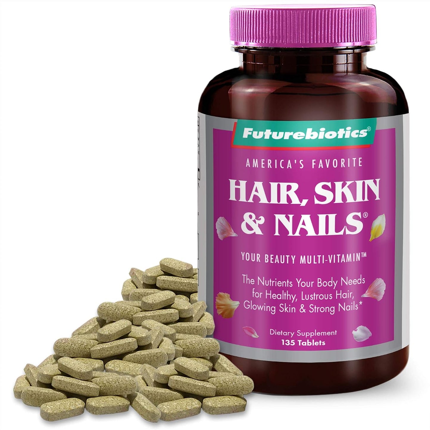 Futurebiotics Hair, Skin & Nails Beauty Multivitamin - USDA Certified Organic - 135 Tablets - görsel 1