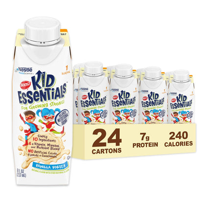 BOOST Kid Essentials 1.0kcal Balanced Nutritional Drink for Kids, Strawberry Splash, 237 ml (Pack of 24)
