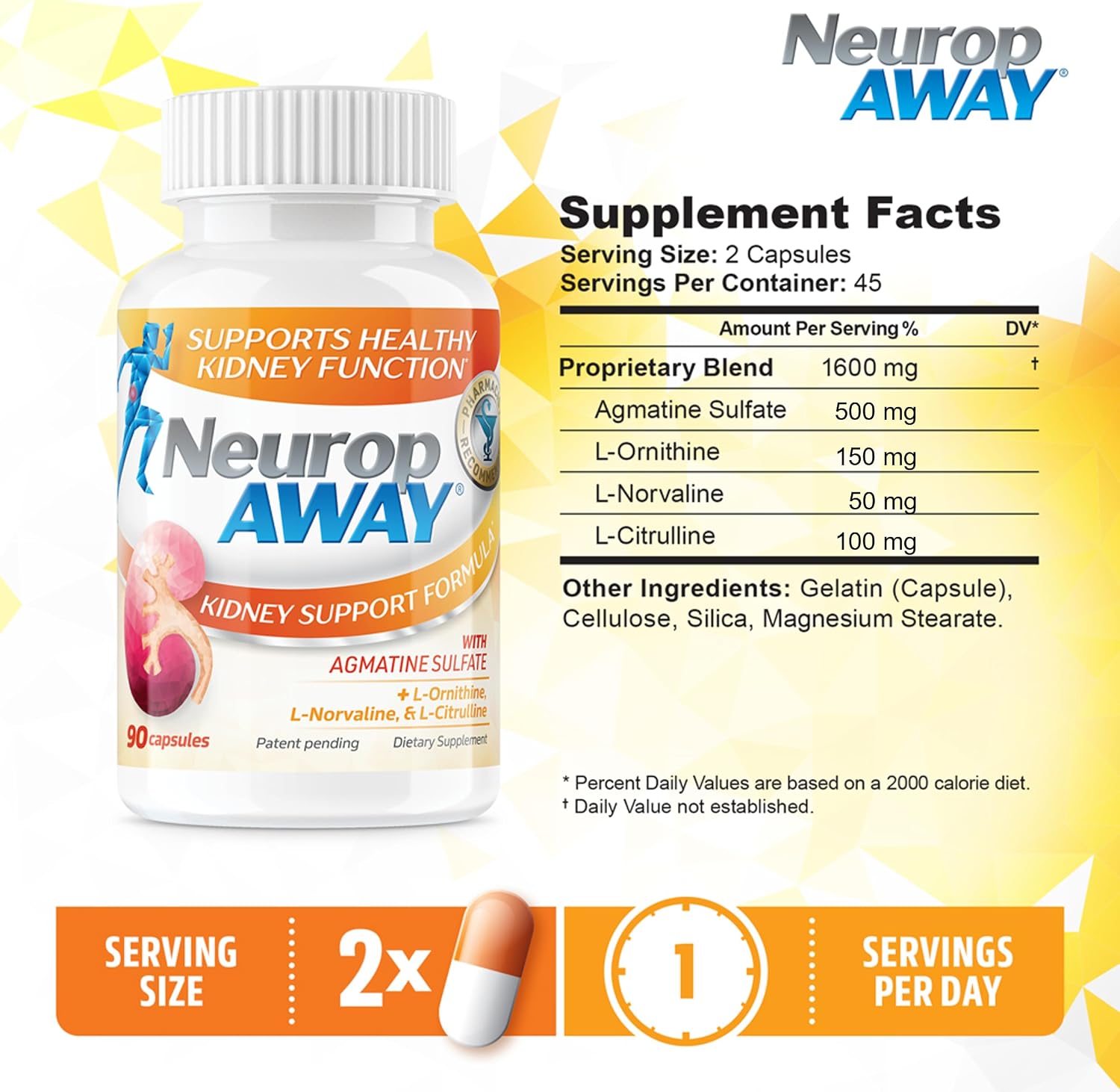 NeuropAWAY Kidney Support Formula - Agmatine Sulphate 500mg with L-Arginine Complex - 90 Capsules - görsel 2