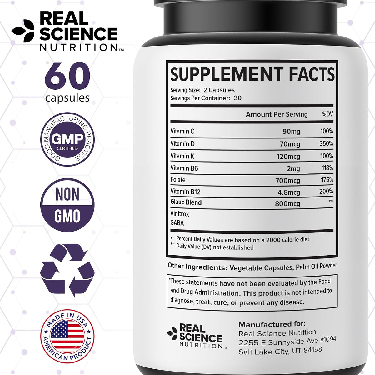 Real Science Glaucomol Miracle - Natural Eye Vitamins & Eye Supplements for Optic Nerve & Ocular Circulation Support – with Vitamins C, D & B12 for Vision Clarity & Eye Comfort – Made in USA, 60 Caps - görsel 7