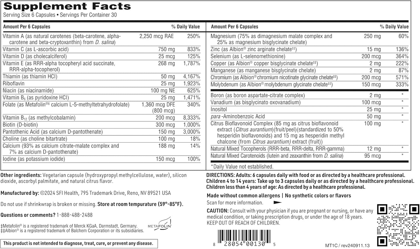 Klaire Labs MultiThera 1 Iron-Free Multivitamin & Multimineral - 180 Capsules - görsel 5