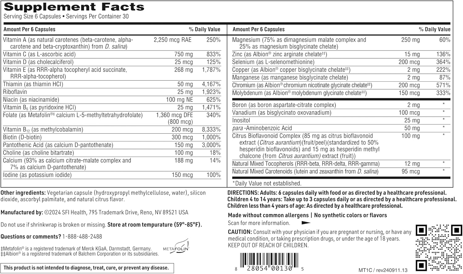 Klaire Labs MultiThera 1 Iron-Free Multivitamin & Multimineral - 180 Capsules - görsel 5