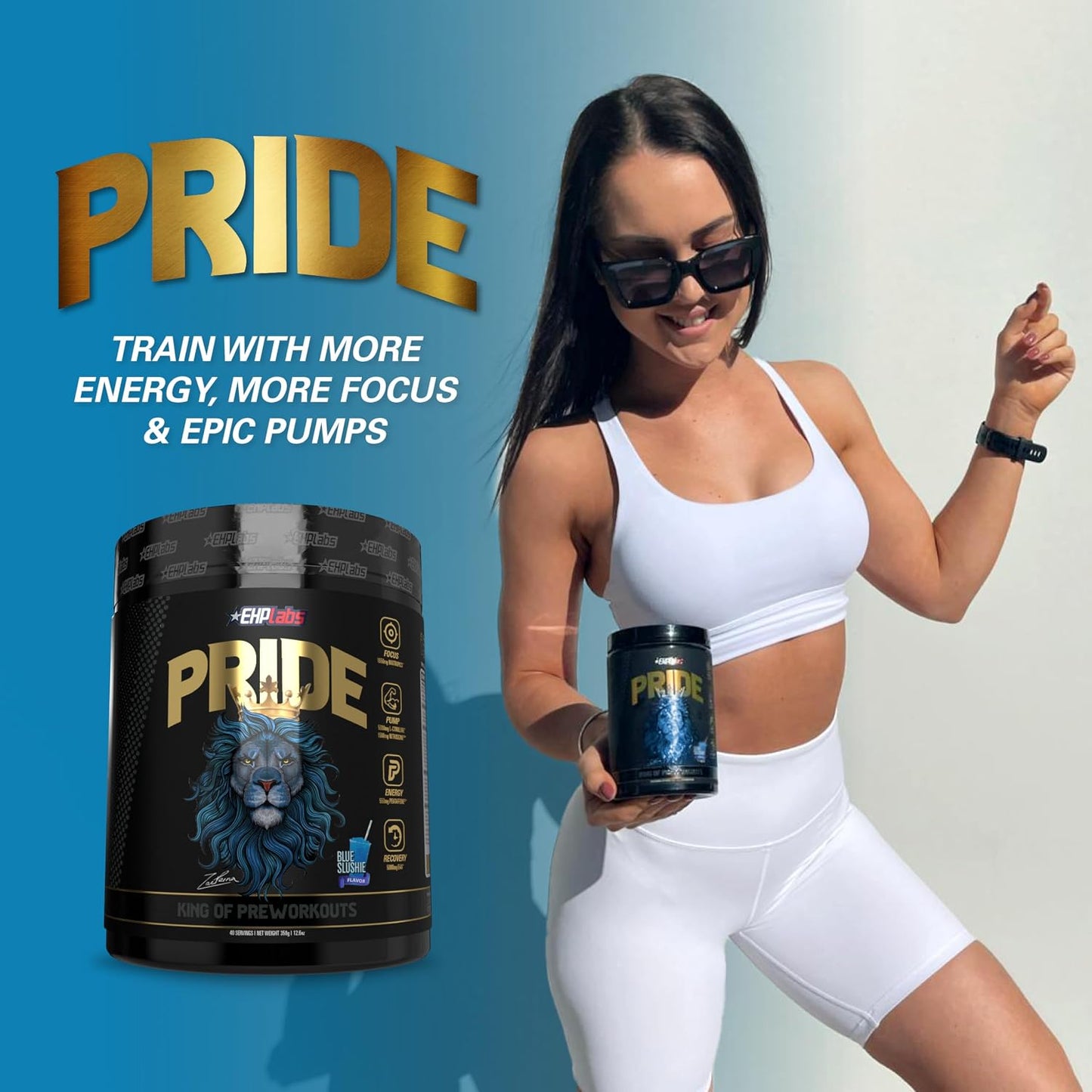 EHP Labs Pride Pre Workout Powder - Sugar Free Preworkout for Men & Women, 280mg Caffeine, BCAA, Blue Slushie (40 Servings) - görsel 5