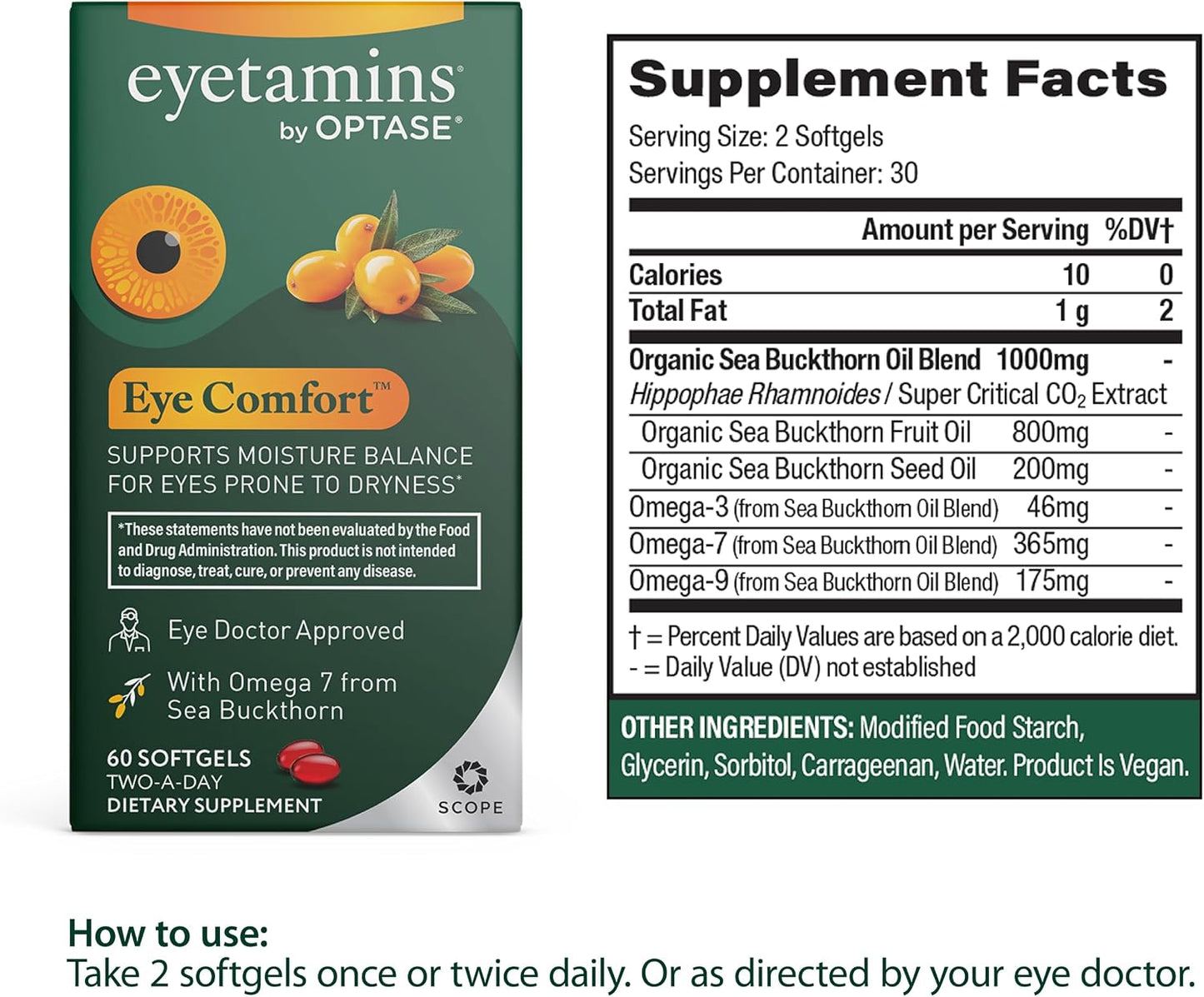 eyetamins Eye Comfort - Omega-7 Supplement with Sea Buckthorn Oil - 60 Softgels - görsel 2