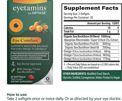 eyetamins Eye Comfort - Omega-7 Supplement with Sea Buckthorn Oil - 60 Softgels