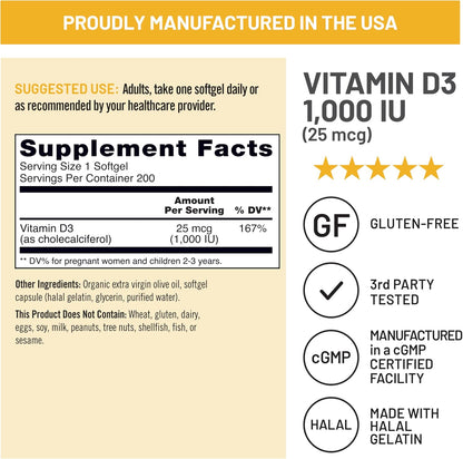 NatureWise Vitamin D3 1000 IU (25 µg) – 200 Mini Softgels for Immune, Muscle and Bone Health