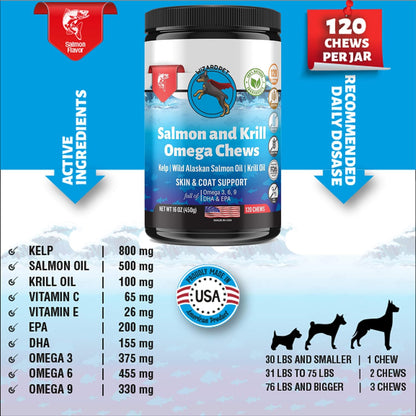 Wild Alaskan Salmon Krill Oil Chews for Dogs - 120 Soft Chews