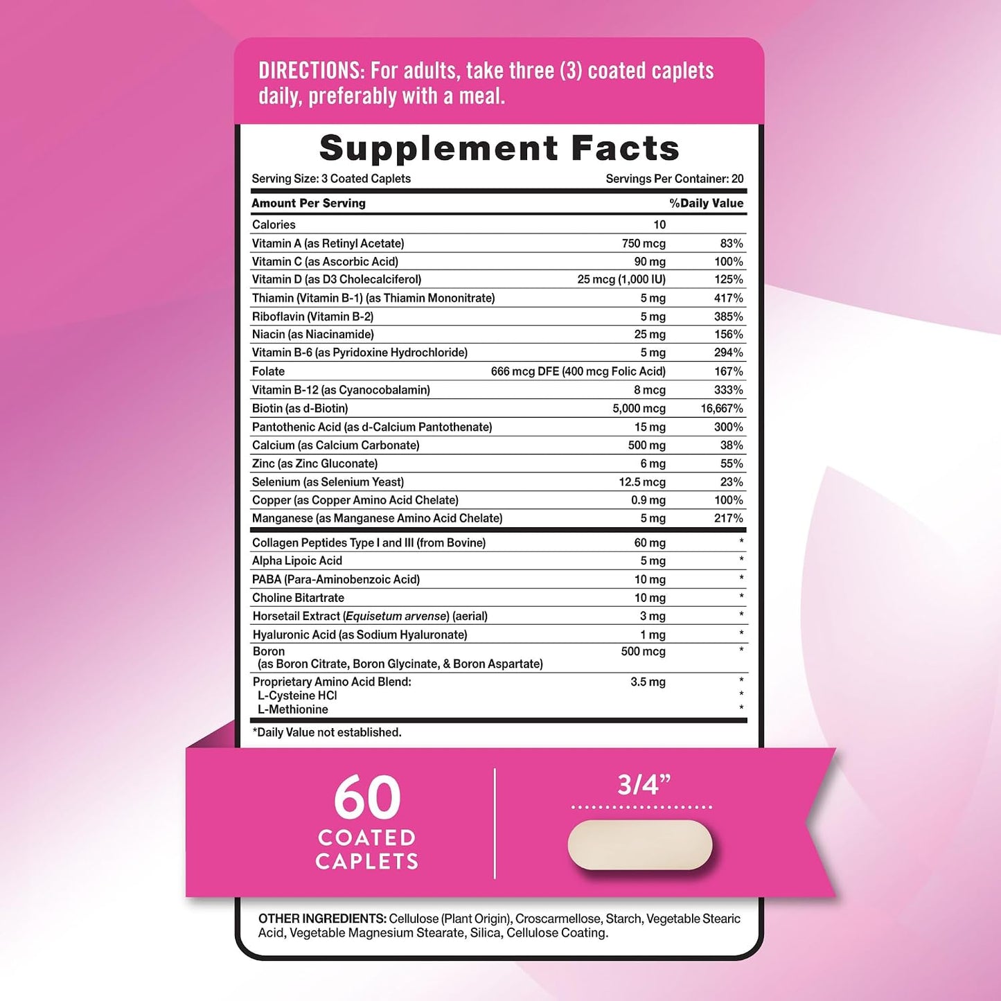Nature's Truth Hair, Skin and Nails Supplement - 5000 mcg Biotin, 60 Caplets - görsel 2