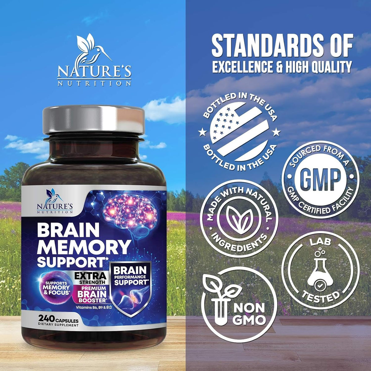 Brain Memory Supplement Capsules - 3X Strength Nootropics for Concentration, Clarity and Focus Support - with Bacopa, Phosphatidylserine and DMAE - 240 Capsules - görsel 4