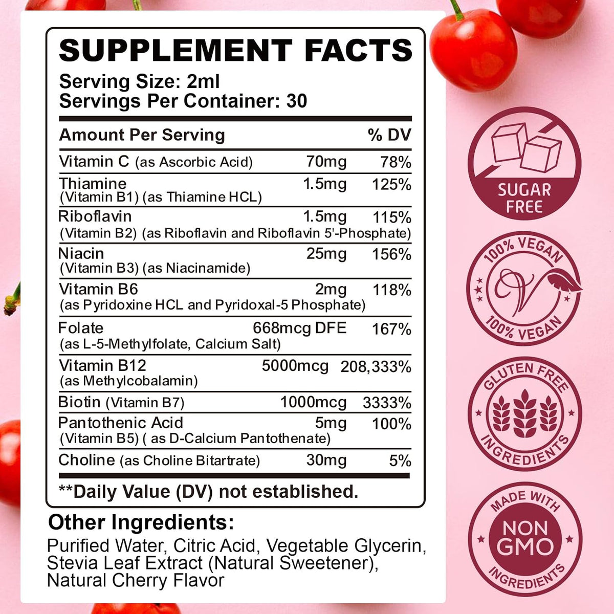 CFILIHTC Vitamin B Complex Liquid Drops – Methylated B12, Biotin, Cherry Flavour - görsel 2
