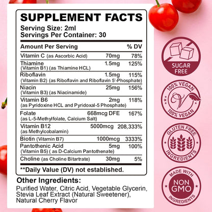 CFILIHTC Vitamin B Complex Liquid Drops – Methylated B12, Biotin, Cherry Flavour