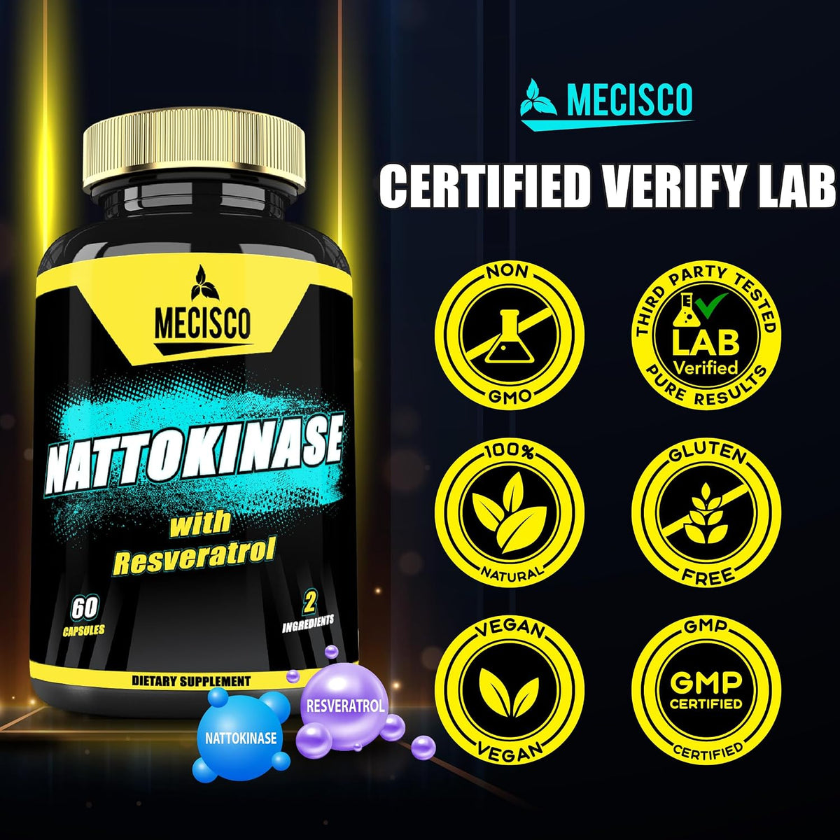 Mecisco Nattokinase Supplement with Trans-Resveratrol - 60 Capsules - görsel 6