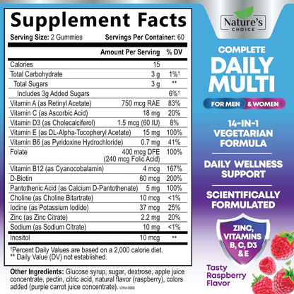 Nature's Choice Multivitamin Gummies for Adults – Complete Daily Support – 120 Gummies