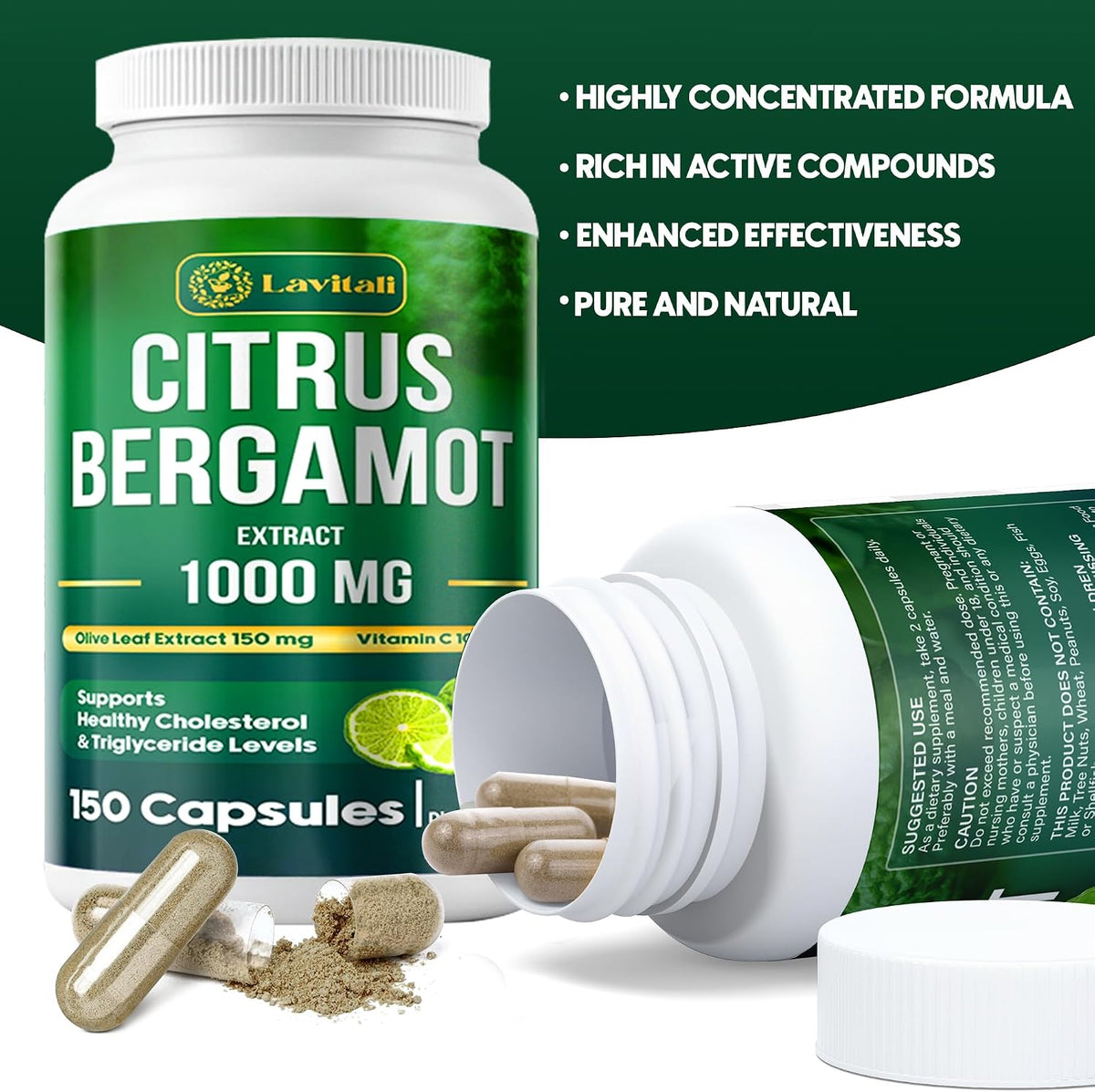 25x Concentrated Citrus Bergamot Extract Capsules, 1000mg per Serving, 150 Veggie Capsules - görsel 5