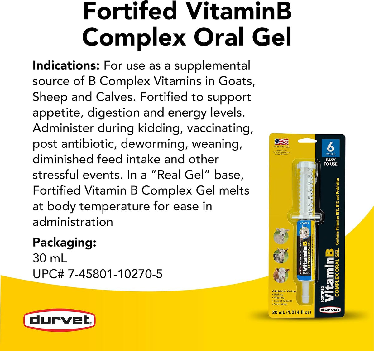 Durvet Vitamin B Complex 30ml for Goats, Sheep, and Calves - görsel 3