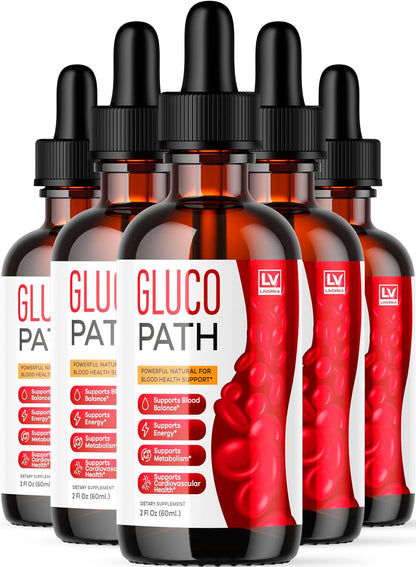 Glucopath Drops - Liquid Supplement, All-Natural Formula, 5 Pack (5-Month Supply)