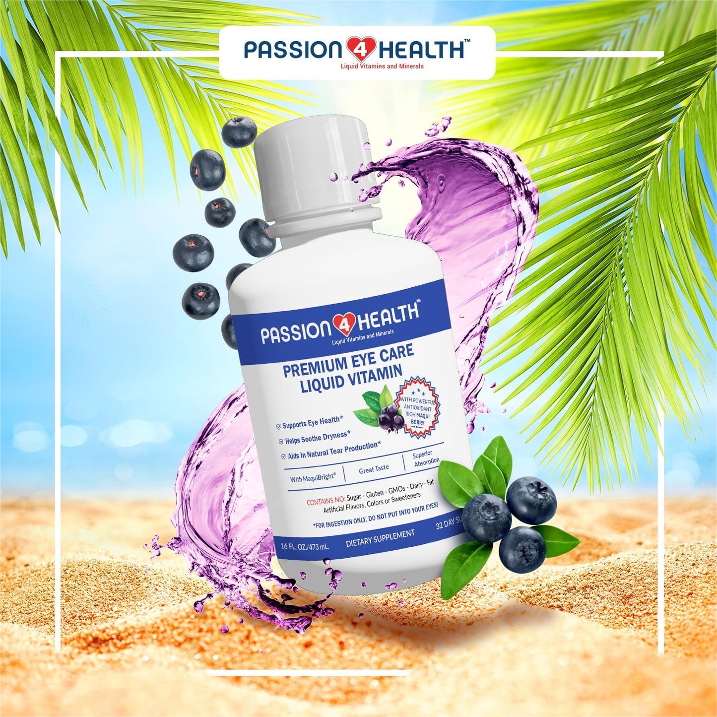Passion 4 Health Liquid Eye Vitamins – Natural Vision & Adult Eye Support Supplement – Premium Formula with Maqui Berry Extract, Gluten-Free, Non-GMO, Sugar-Free – 30-Day Supply, Made in USA - görsel 6