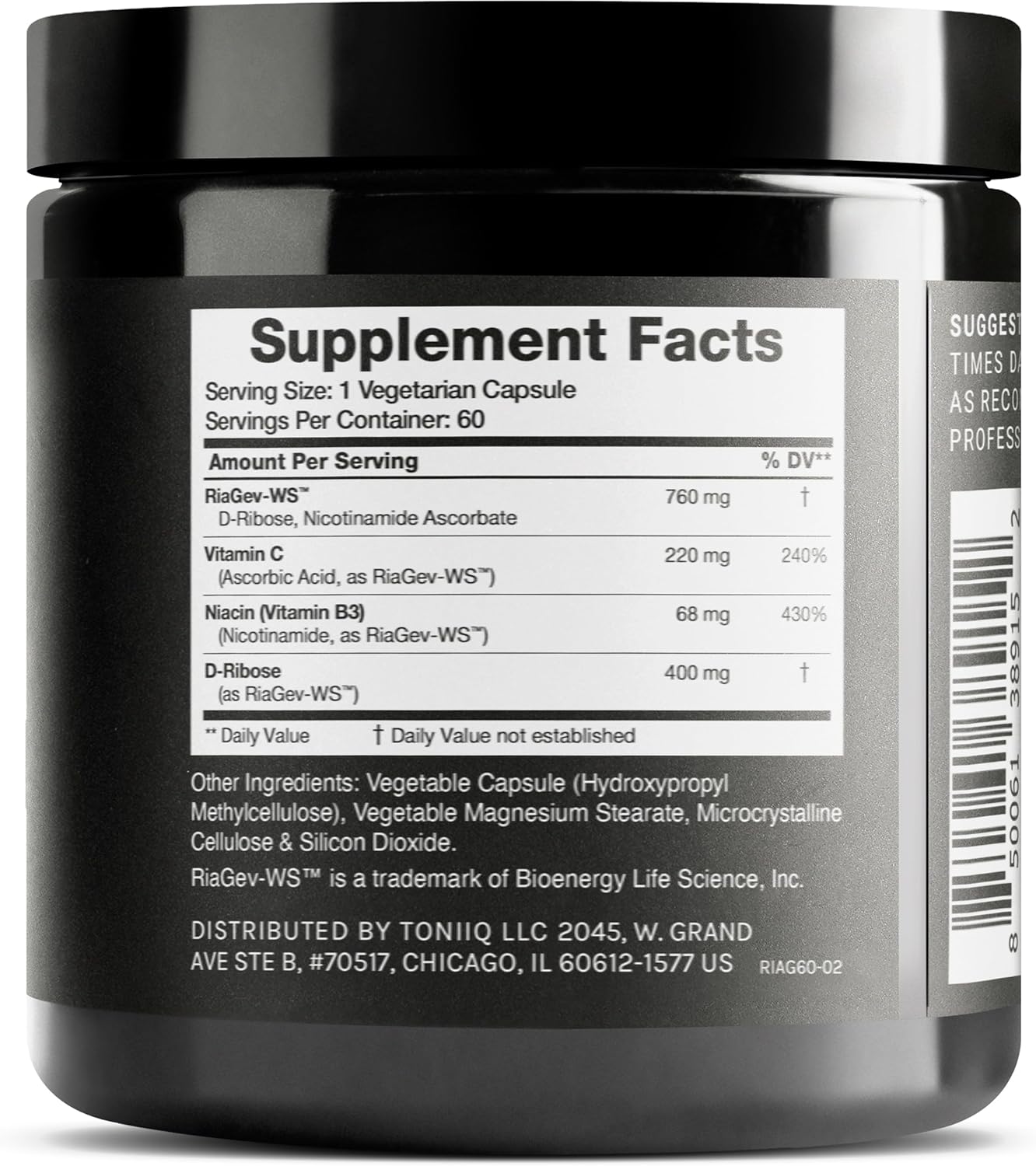 Toniiq Ultra High Potency NAD+ Supplement – RiaGev Complex with D-Ribose, Niacin, and Nicotinamide - görsel 2
