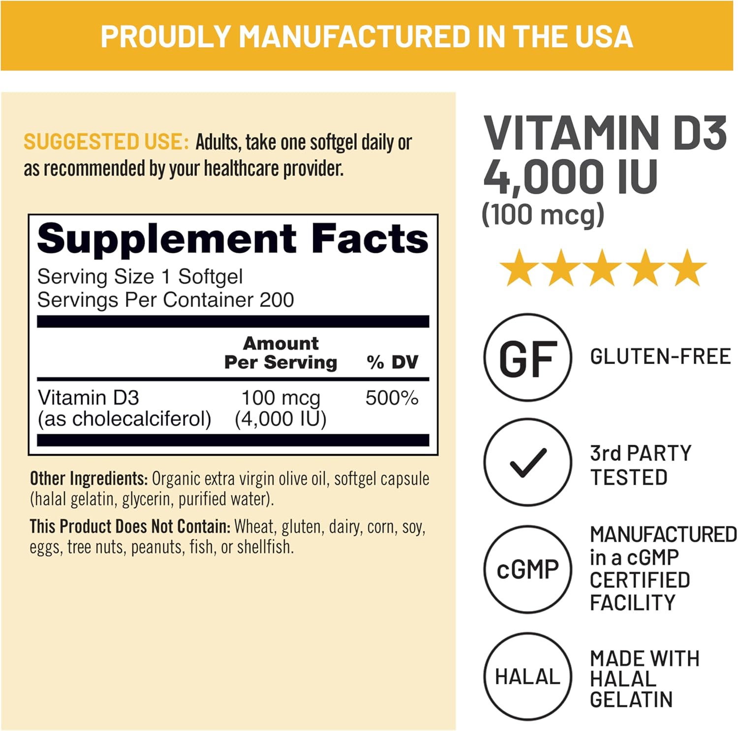 NatureWise Vitamin D3 4000 IU (100 mcg) for Immune, Muscle and Bone Health - Non-GMO, Gluten-free, Organic Extra Virgin Olive Oil, 200 Mini Softgels - görsel 6