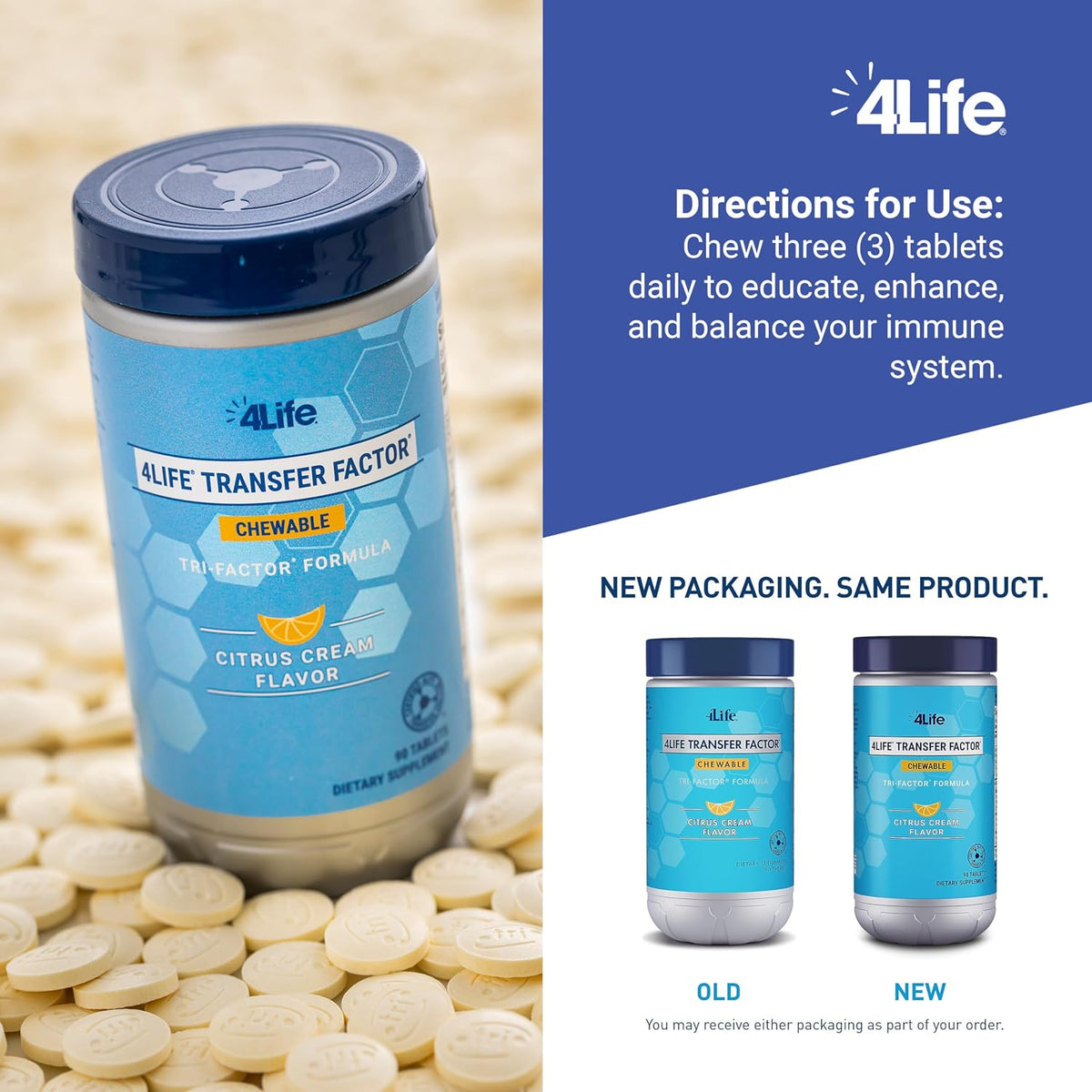 4Life Transfer Factor Chewable Immune Support – Citrus Cream, 90 Tablets - görsel 3