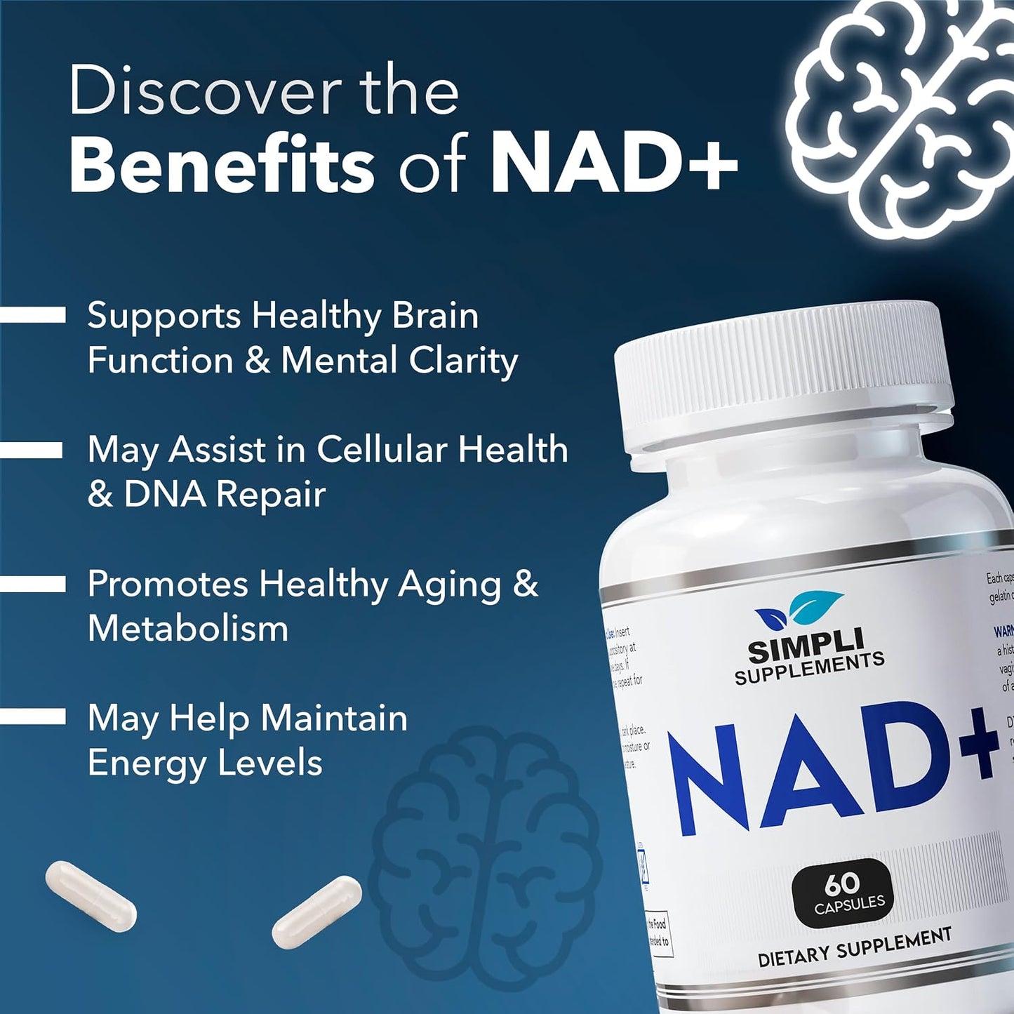 Simpli Supplements NAD+ Supplement - 500mg per Serving (60 Capsules) - görsel 3