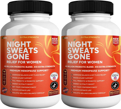 BIOQUIRE Night Sweats Gone - Menopause Relief for Women - 40 Billion Probiotic Blend - 90 Capsules