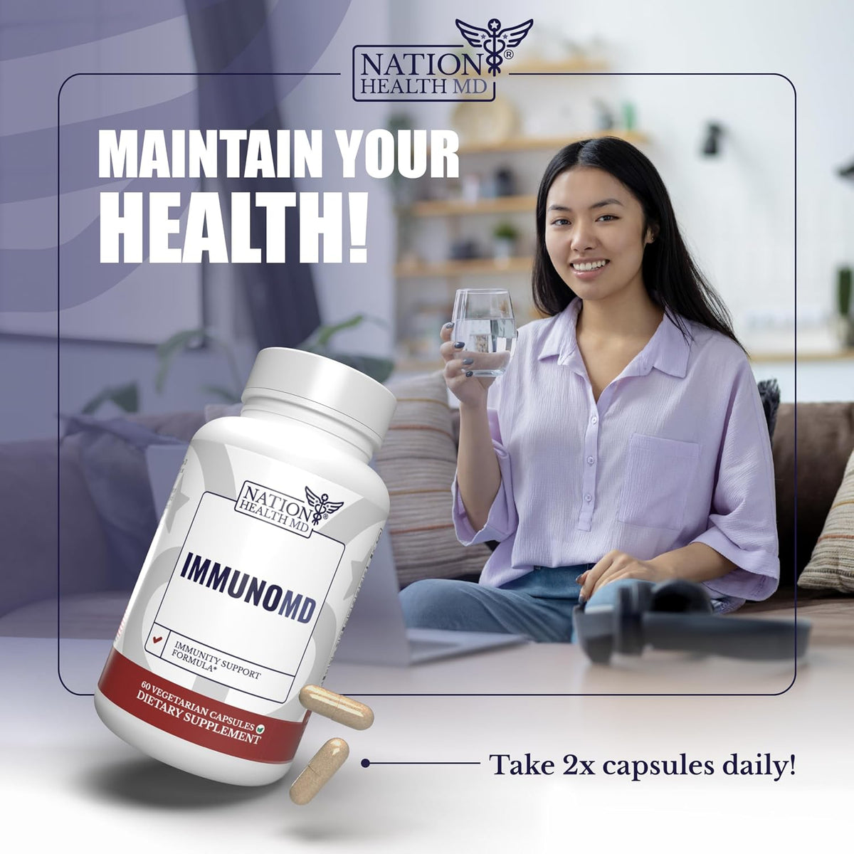 NATION HEALTH MD Immune Support Supplement with Elderberry, Zinc, Vitamin C, D3 & E - 60 Capsules - görsel 5