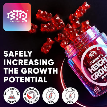 BIOTEQUELAB Height Growth Increase Gummies - Calcium, Magnesium, Zinc, Ashwagandha, Glucosamine Multivitamin for Teens, Kids, Adults