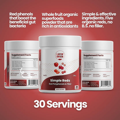 Simple Reds - Organic Red Polyphenols Whole Fruit Powder | Only Real Red Whole Fruits & Zero-fillers | 30 Servings