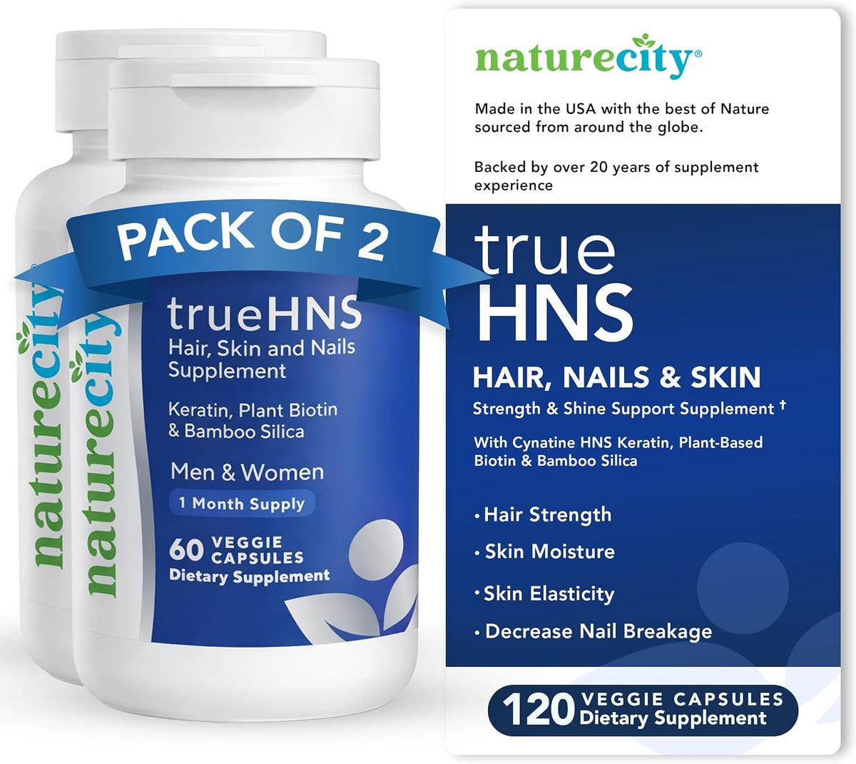 NatureCity True-HNS Hair Nails and Skin Cynatine Keratin and Plant Based Biotin Vitamin Supplement | Fuller and Stronger Hair and Nails | Non-GMO | 60 Veggie Capsules - görsel 8