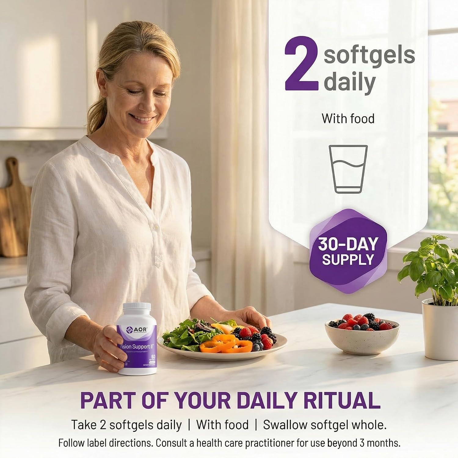 AOR Vision Support II 60 Soft gel capsules, 30-Day Supply – with Lutein, Zeaxanthin, Astaxanthin – Non-GMO, Gluten-free - görsel 4