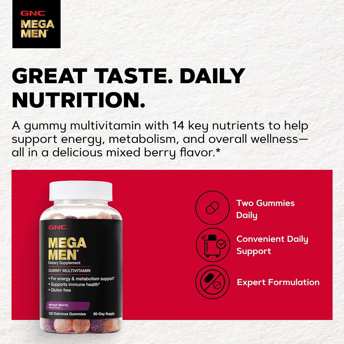 GNC Mega Men Multivitamin Gummy – Mixed Berry (120 Count) - görsel 3