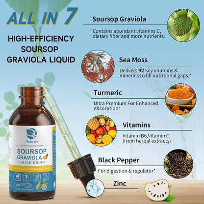 (2 Pack) Soursop Graviola Leaf Extract Liquid Drop Plus Pure Botanical Sea Moss for Cell Support & Regeneration, Immunity and Gut Health, Soursop Bitters Liquid – Full Texture, Pineapple Flavour, 30 ml