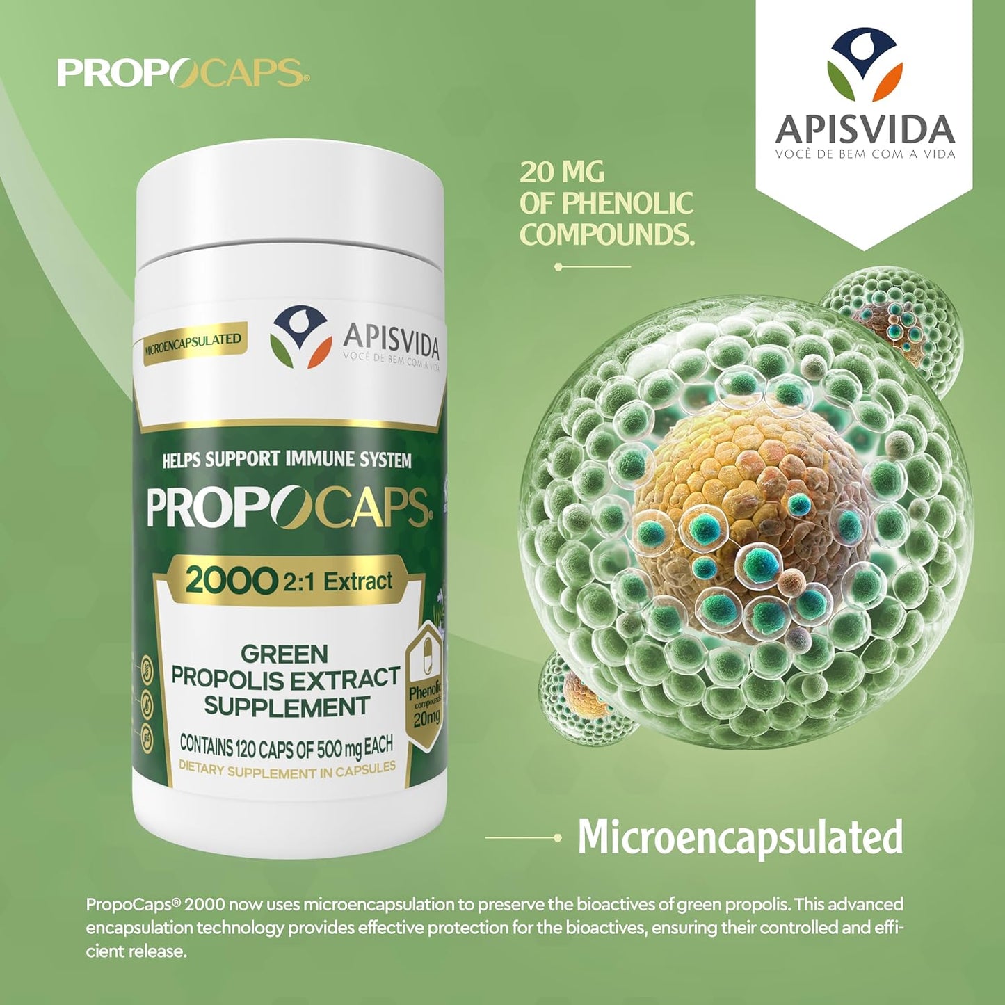 APIS VIDA PropoCaps 2000 – Green Propolis Extract Capsules – Immune Support – 120 Capsules - görsel 2