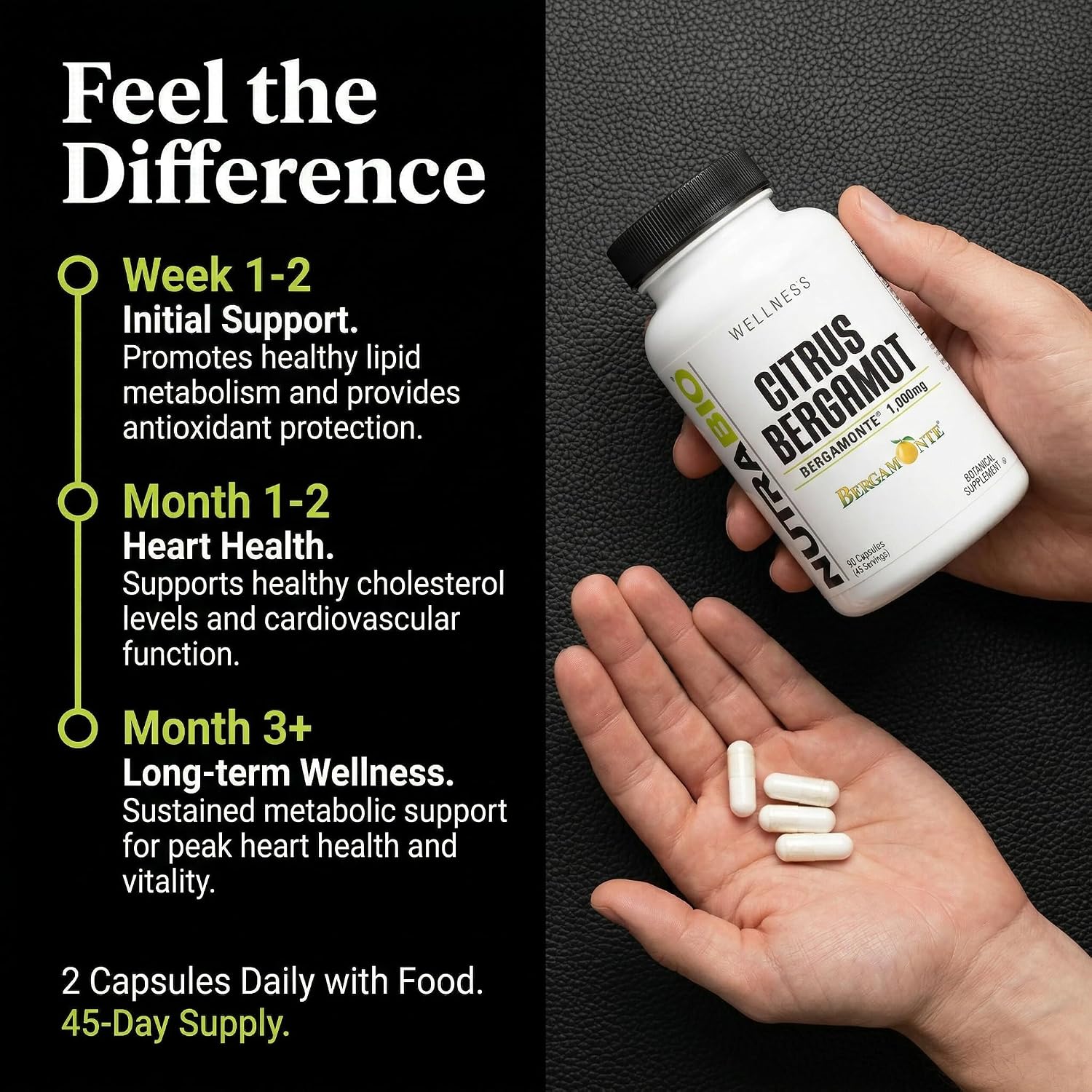 NutraBio Citrus Bergamot Bergamonte® Extract Supplement – 1000mg per Serving – 90 Capsules - görsel 5