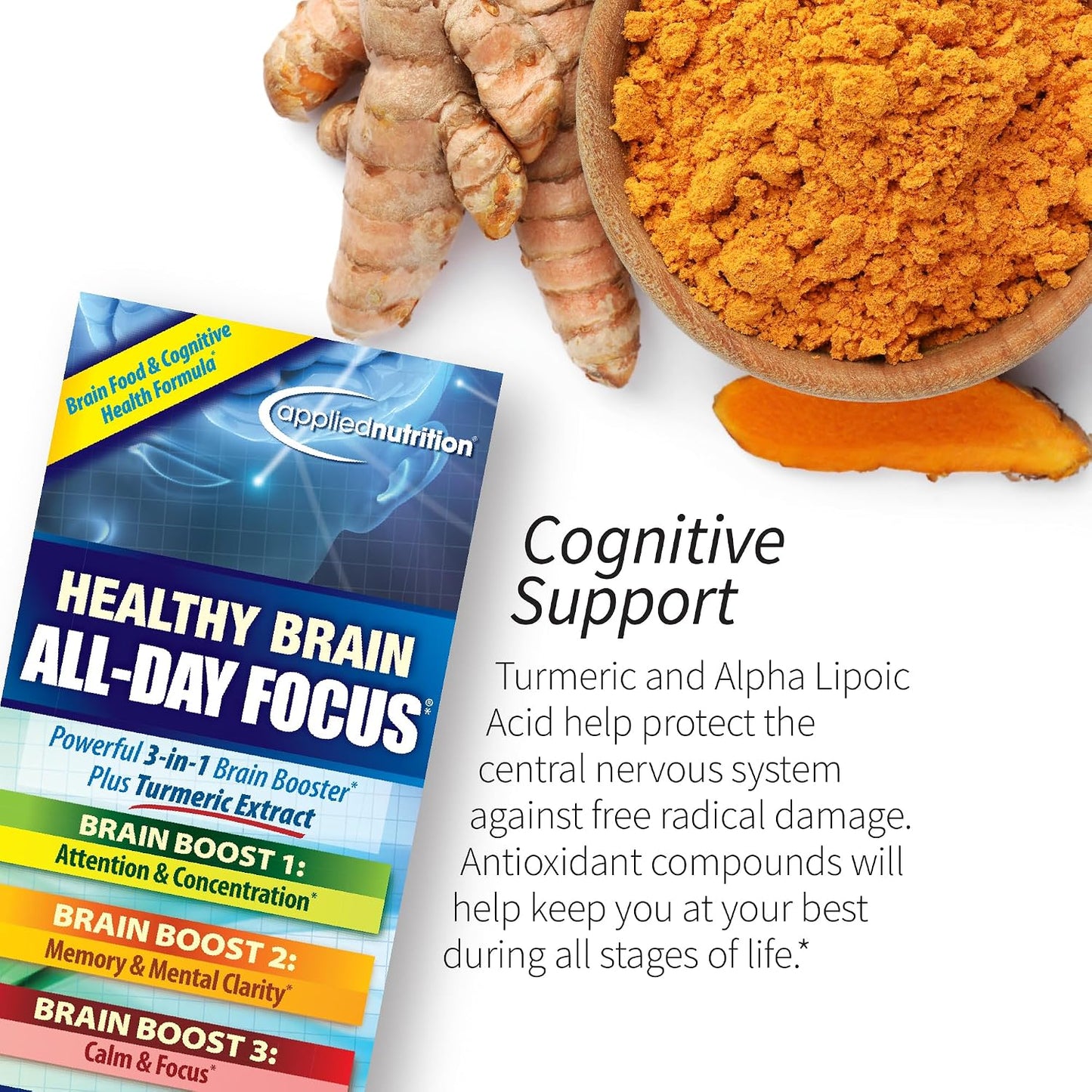 Applied Nutrition Healthy Brain All-Day Focus - 50 Tablets (Pack of 2) - Brain Support Supplement with Turmeric Extract - görsel 5