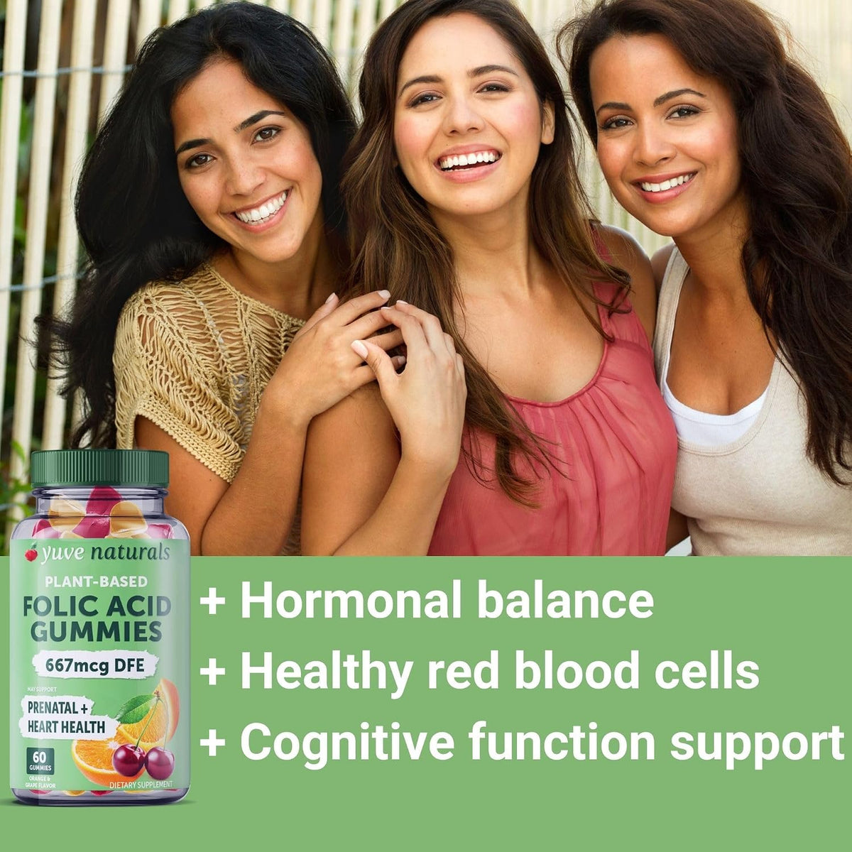 Yuve Prenatal Gummies – Folic Acid 667 mcg DFE – Vegan & Natural – 60 Count - görsel 3