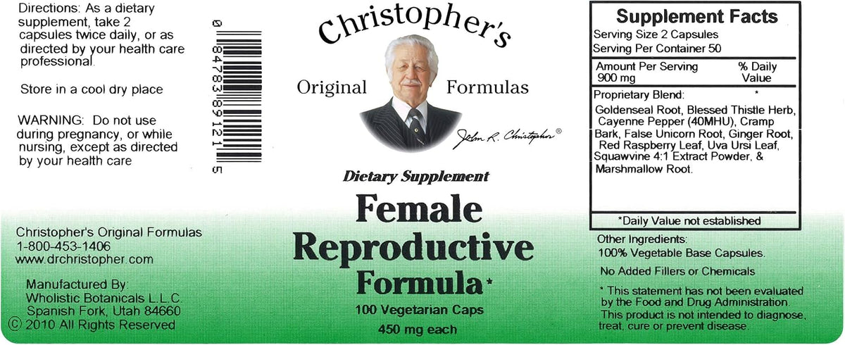 Christopher's Original Formulae Female Reproductive Formula, 100 Vegetarian Capsules - görsel 4
